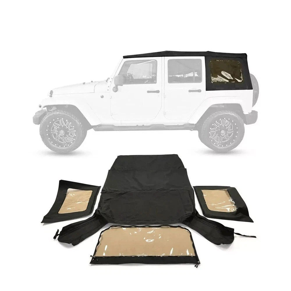 For 2010-2018 Jeep Wrangler 4DR JK Soft Top w/Tinted Windows, Black Twill