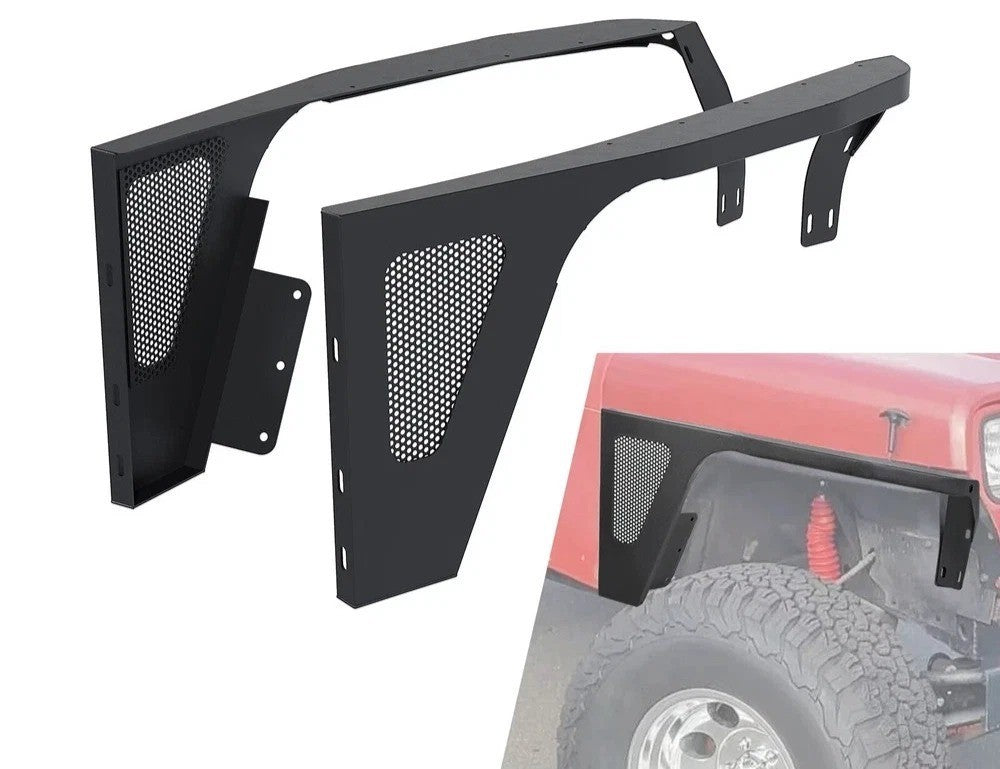 Front Fender Flares For 87-95 Wrangler YJ Armor Rocker Guards w/LED Eagle Lights