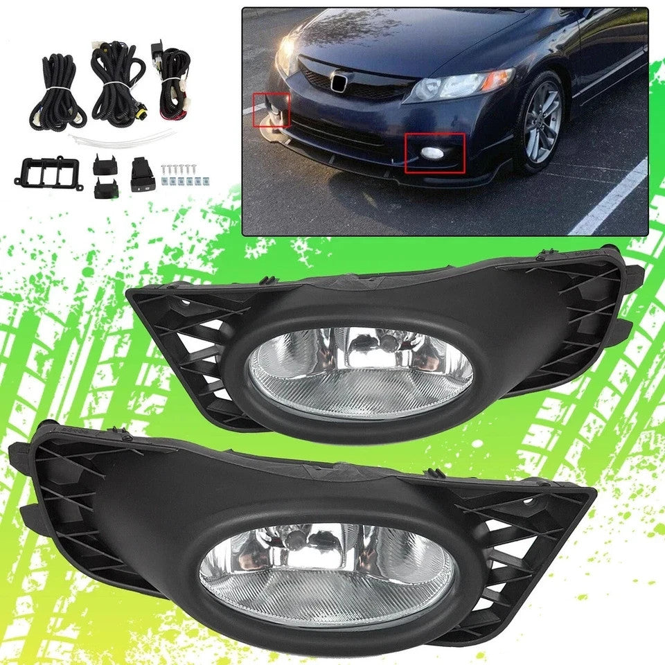 For 2009-2011 Honda Civic 4-Door Sedan Bumper Fog Lights Driving Lamps w/Switch