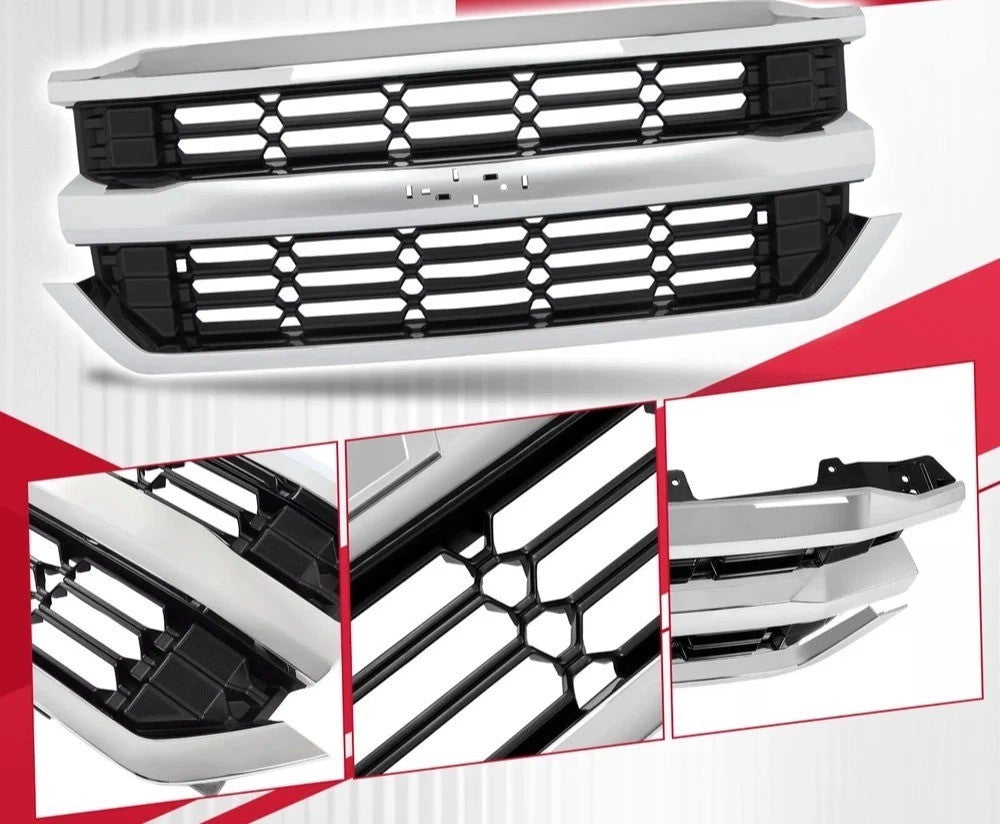 Front Upper Grille Chrome For 2016-2019 2016 Chevrolet Silverado 1500 Grill