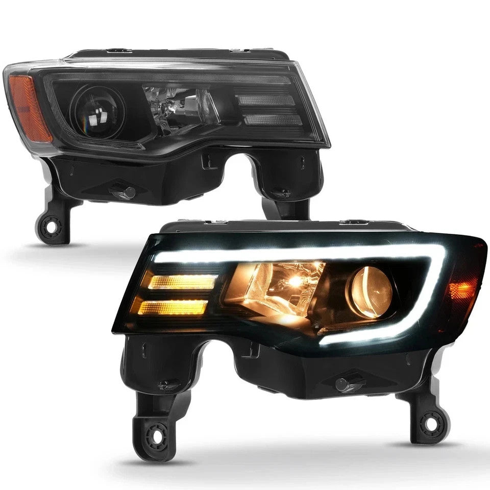 For 2017-2022 Jeep Grand Cherokee Halogen Upgrade LED Tube Projector Headlights