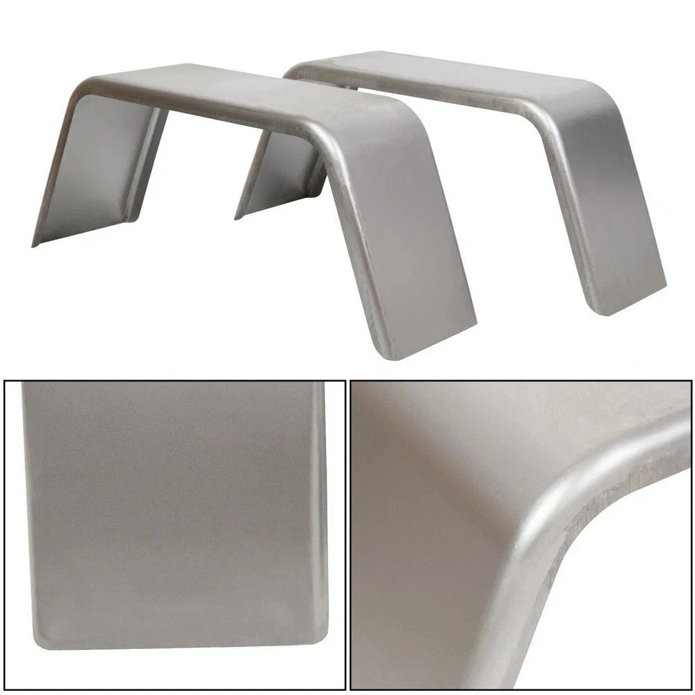 Pair of Square Silver Steel Cargo Single Axle Trailer Fenders (14"-16" wheels)