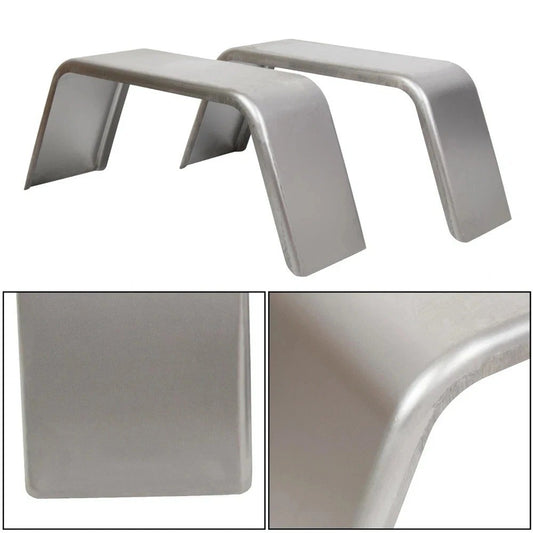 Pair of Square Silver Steel Cargo Single Axle Trailer Fenders (14"-16" wheels)