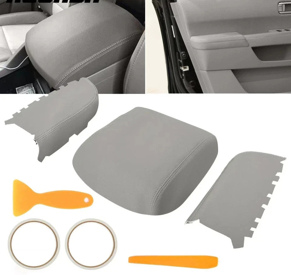 For Honda Pilot 2009-2015 Front Door Armrest & Center Console Lid Cover Leather