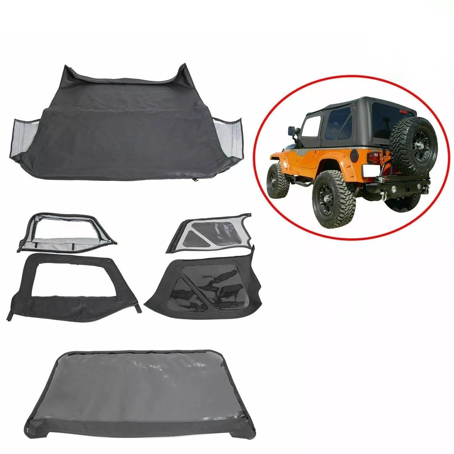 For Jeep Wrangler TJ 1997-2006 Front & Rear Soft Top + Upper Skins 6pcs