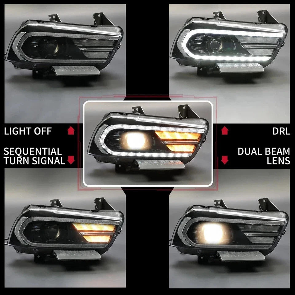 For Dodge Charger 2011-2014 Projector Headlights Headlamps LED Sequential Turn