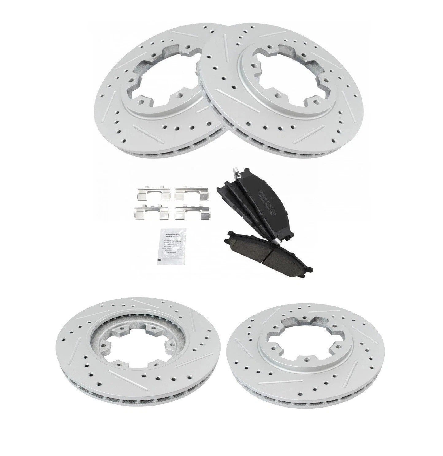 Brake Rotor Drilled & Slotted Coated & Ceramic Pad Front Set for Nissan