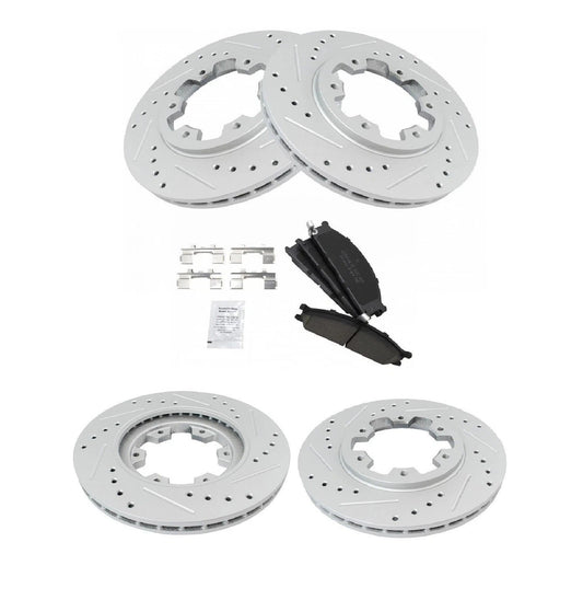 Brake Rotor Drilled & Slotted Coated & Ceramic Pad Front Set for Nissan