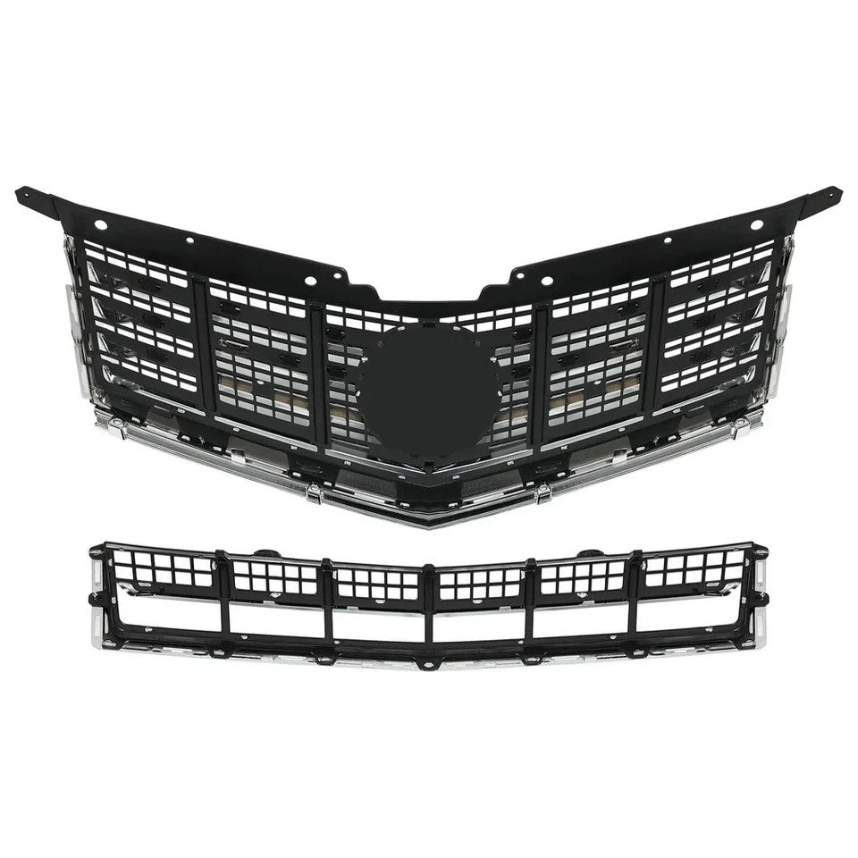 2Pcs Front Bumper Upper & Lower Grille Chrome Grill For Cadillac SRX 2013-2016