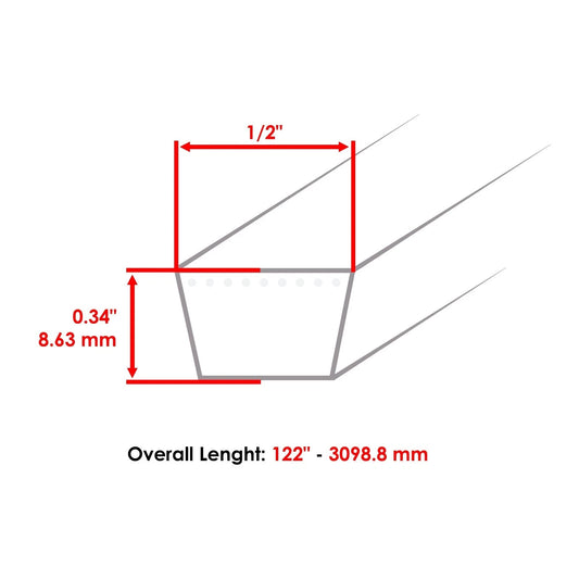 122" x 1/2" 954-04118 754-04118 54" Deck Belt For Cub Cadet 19A40016 GTX 2100