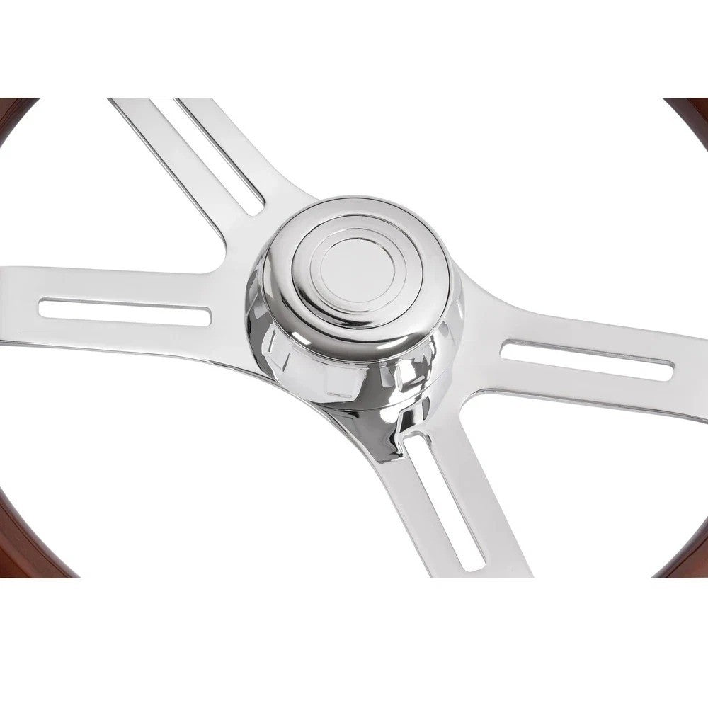 Freightliner/Kenworth/Peterbilt/Volvo 18in Wood Steering Wheel Chrome 4 Spoke