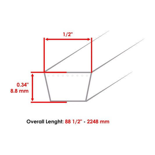88 1/2" x 1/2" Deck Belt For Murray 46103x50A 46103x50C 46103x71A 46103x92A