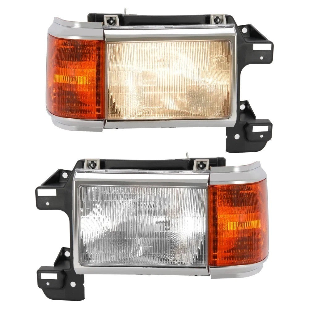 For Ford Bronco F150 F250 Truck 1987-1991 Headlights Chrome Trim Headlamps Pair