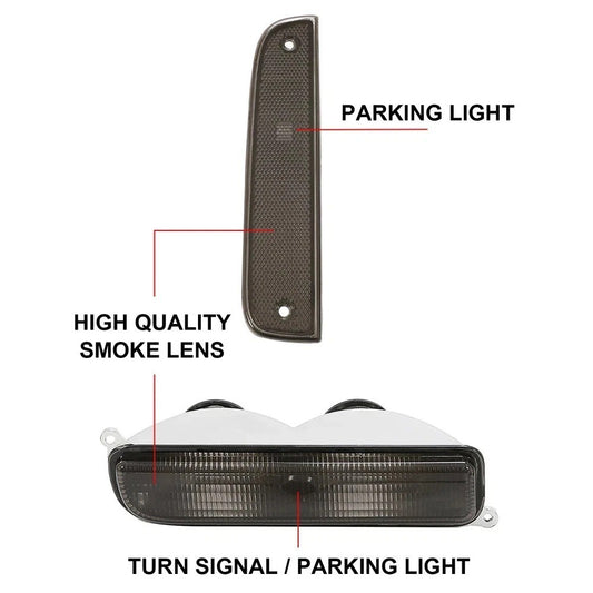 Pair Smoke Park Lights Corner Bumper Signal Light For 1997-2001 Jeep Cherokee XJ