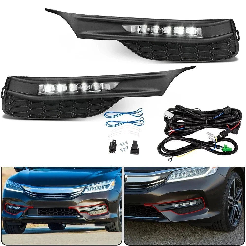 For 2016-2017 Honda Accord Sedan 4Dr LED Fog Lights Lamps w/Cover Wiring 16-17