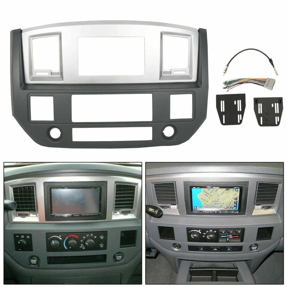 Radio Double Din Dash Install Bezel Kit Silver Slate Gray Fits 2006-09 Dodge Ram