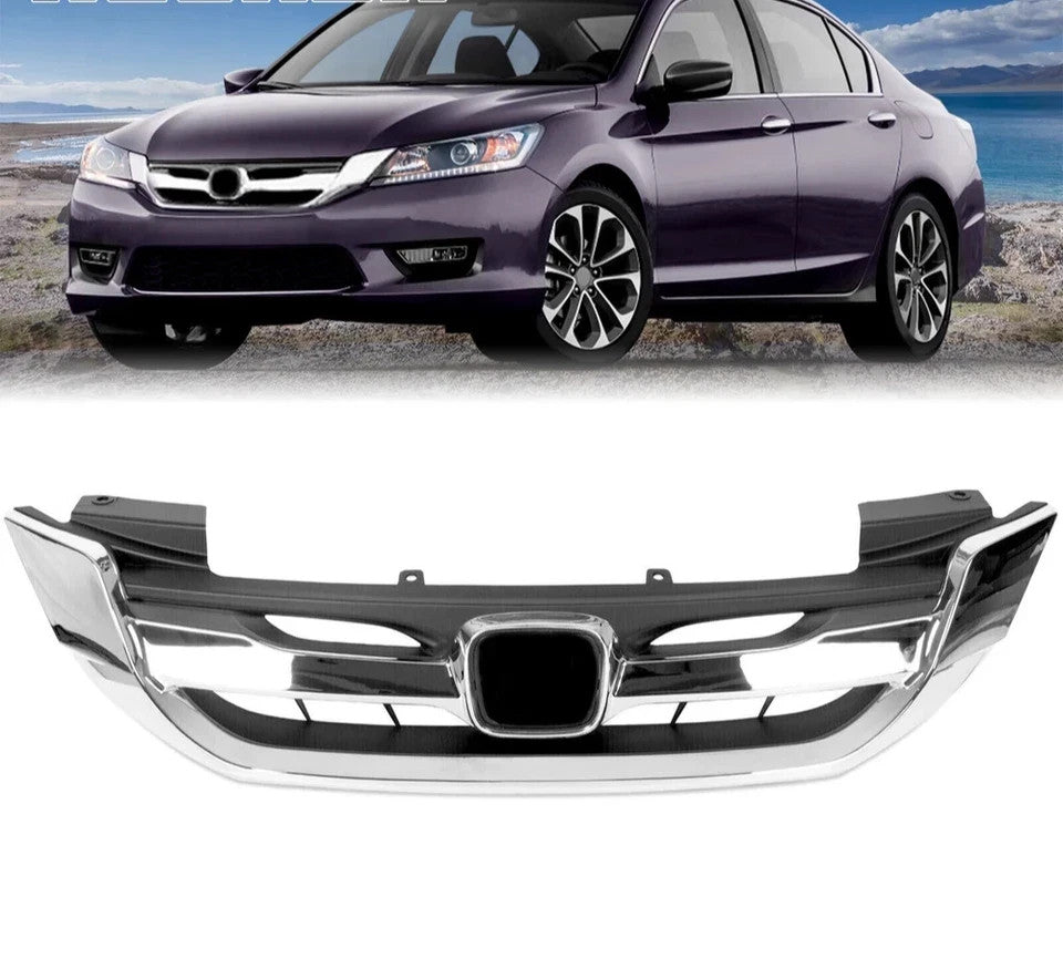 Fit 13-15 9th Gen Honda Accord 4 Door Chrome JDM Mod Style Front Hood Grille