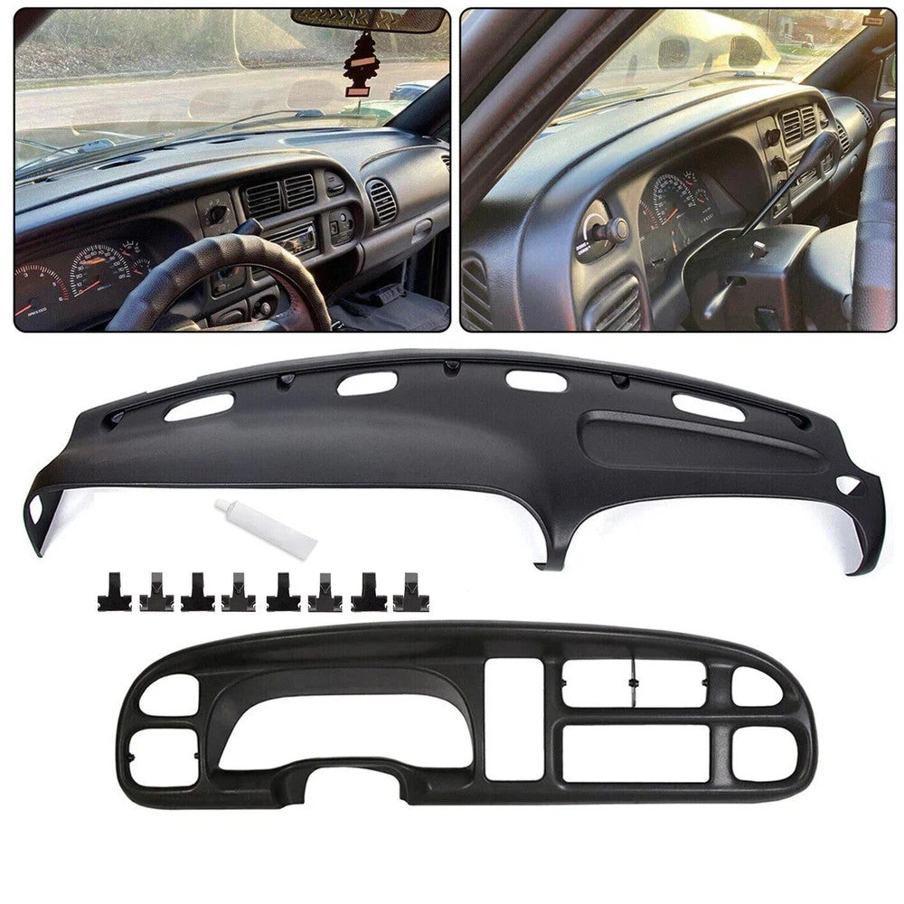 New For 98-02 Dodge Ram Pickup ABS Dash Bezel & Dashboard Cover Overlay W/clips