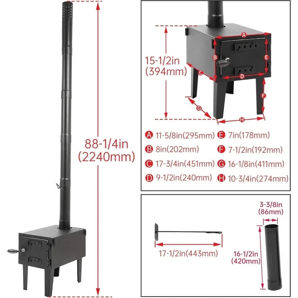 Outdoor Tent Wood Burning Stove for Cooking Hiking with Chimney Pipe Portable