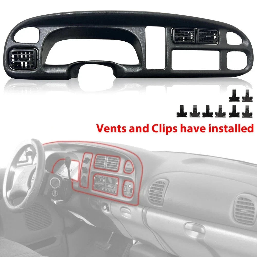 For 98-2002 Dodge Ram 1500 2500 3500 Pickup Black Dashboard Bezel W/ Vents