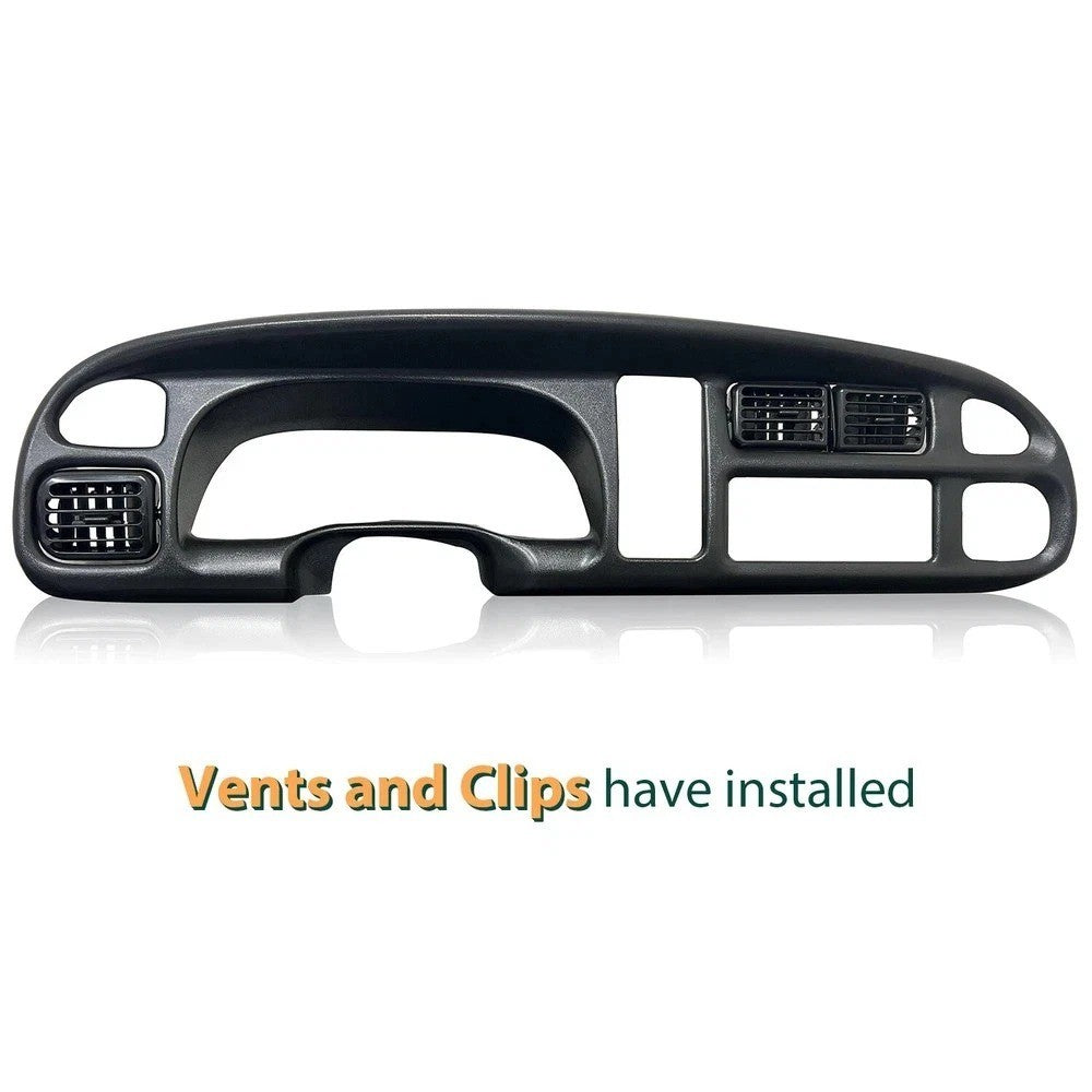 Dash Pad Cover Replacement Black & Bezel w/Vent For 1998-02 Dodge Ram 1500 2500