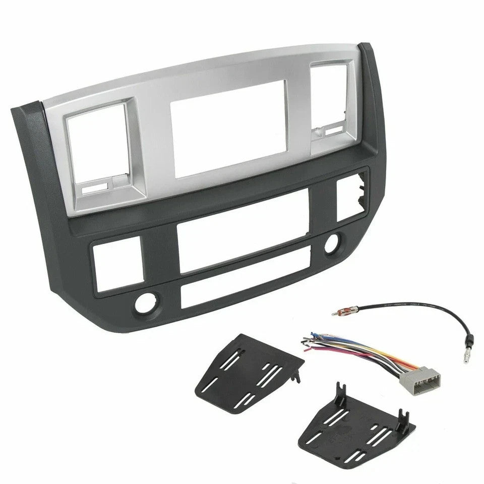 Radio Double Din Dash Install Bezel Kit Silver Slate Gray Fits 2006-09 Dodge Ram