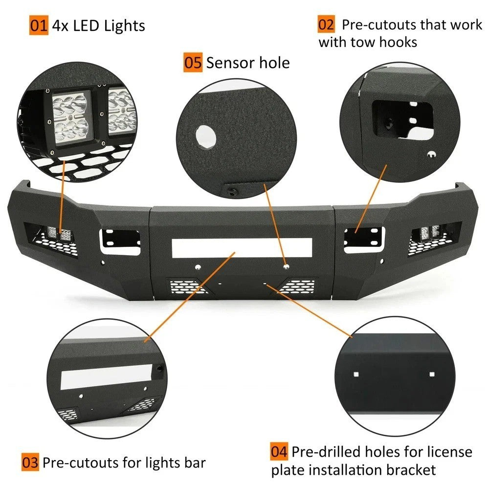 For Dodge Ram 2500 3500 2010-2018 Front Bumper w/Steel Skid Plate & LED Lights