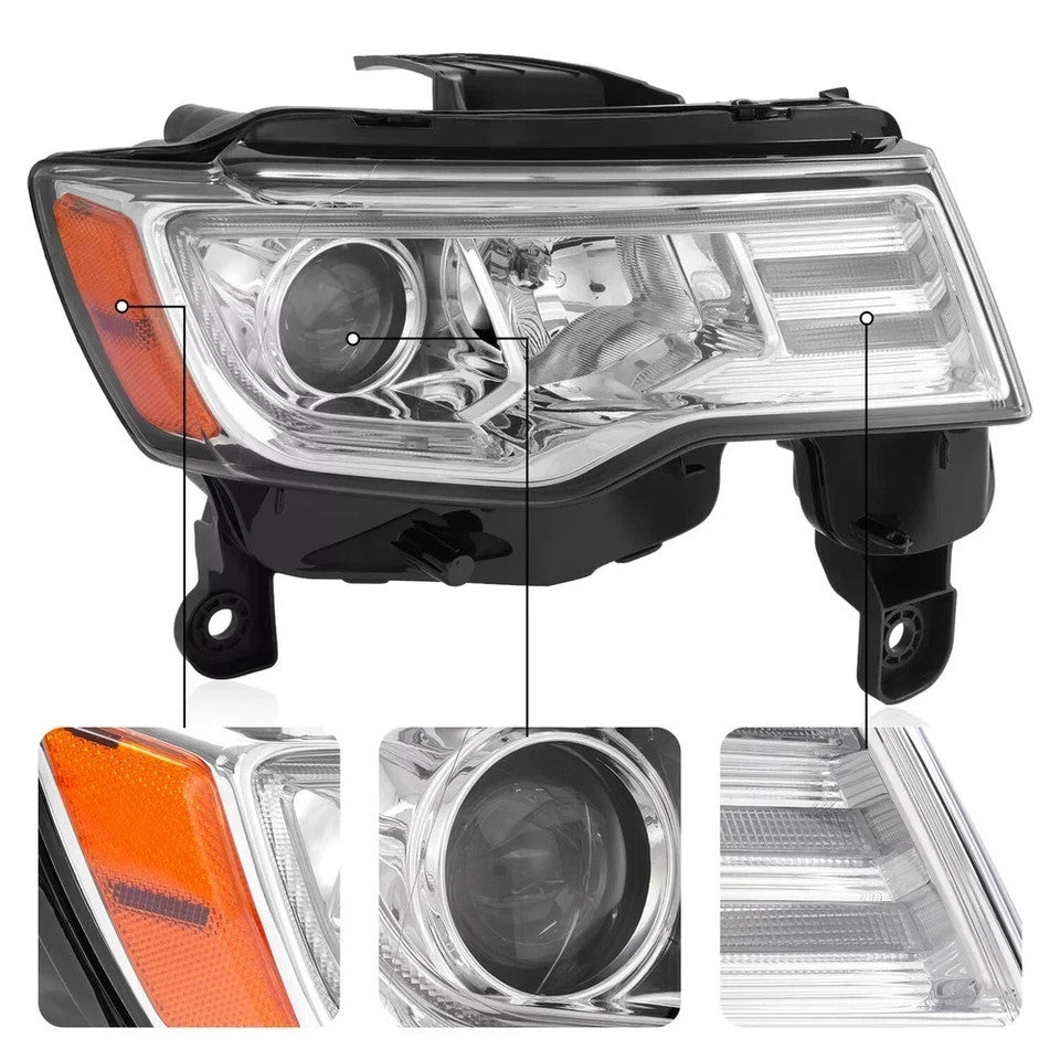 For 2017-2022 Jeep Grand Cherokee Halogen Upgrade LED Tube Projector Headlights