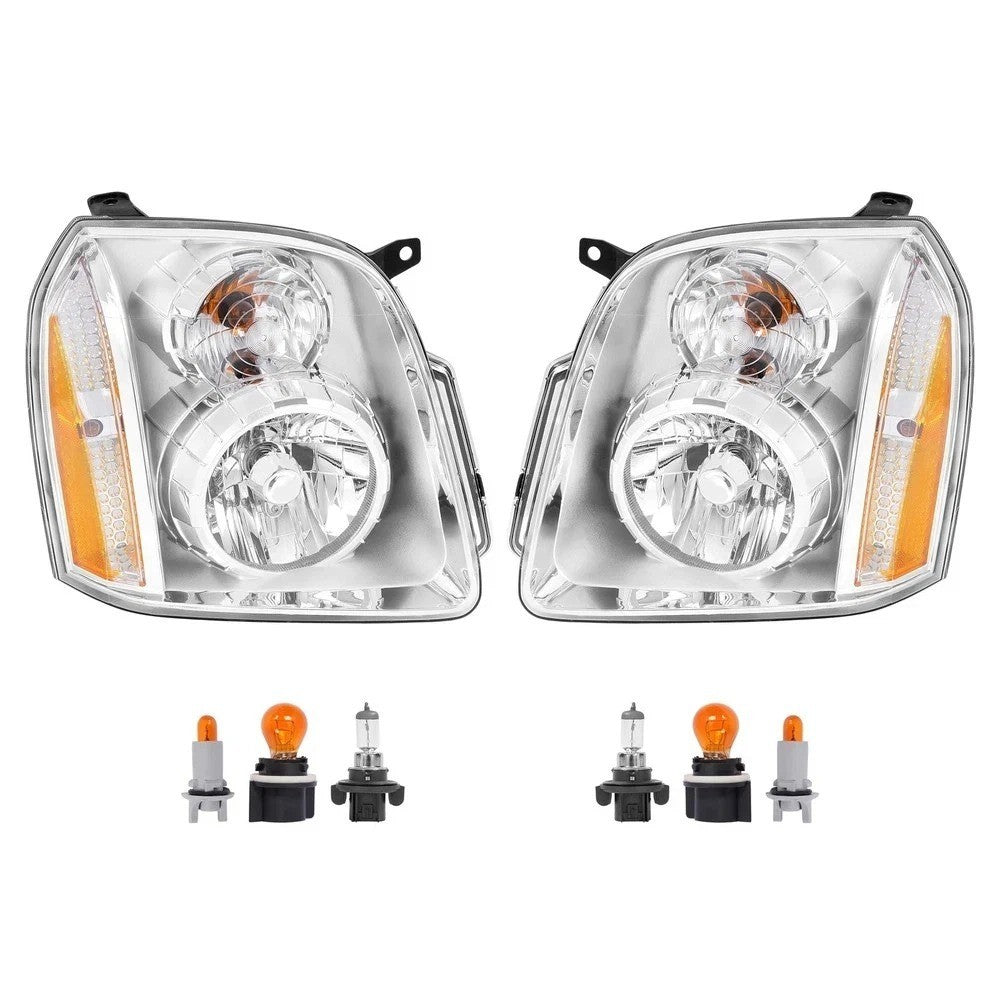 For 2007-2014 GMC Yukon XL 1500 2500 Denali Chrome Headlights Assembly LH+RH