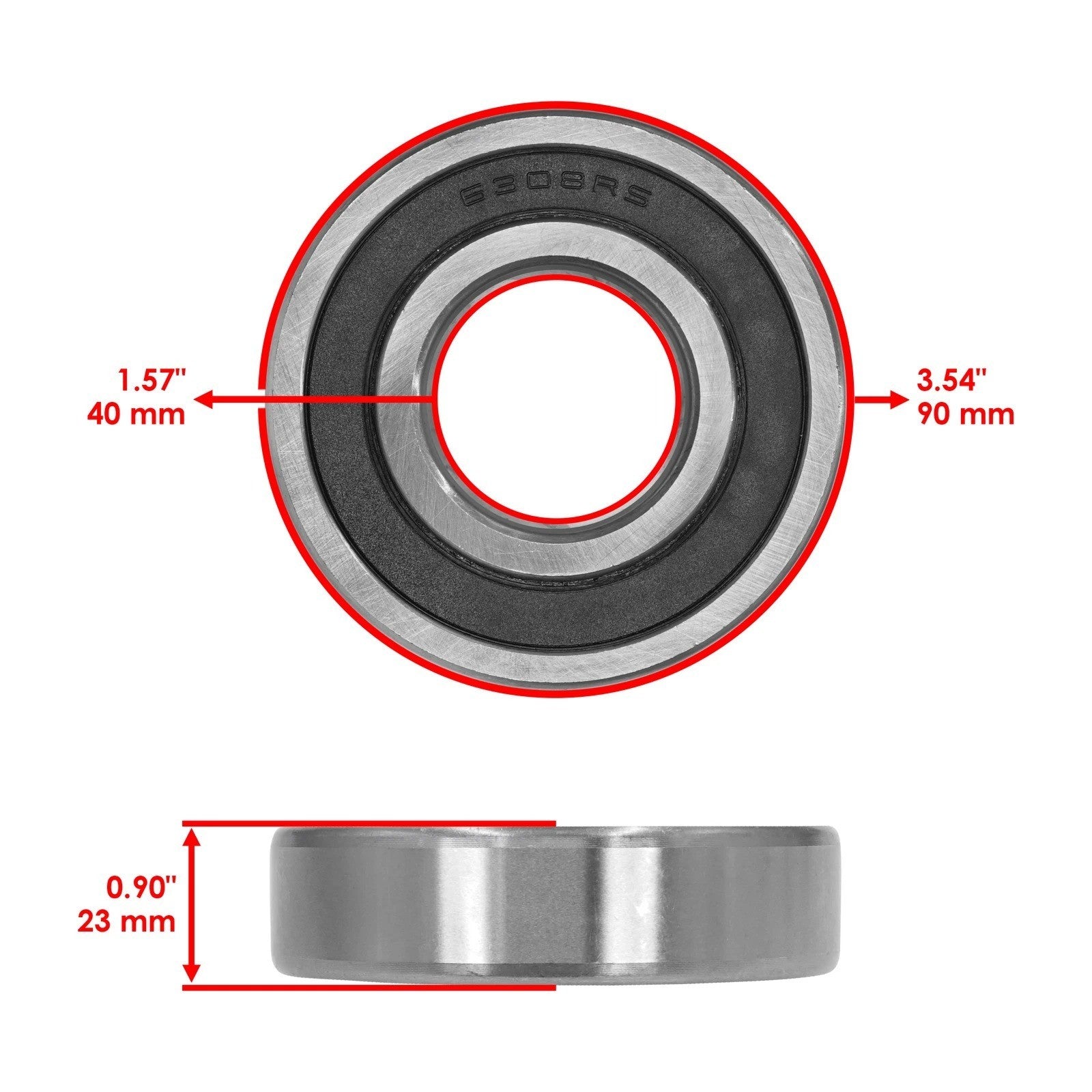 Caltric 6308-2RS 6308 2RS C3 Deep Groove Rubber Sealed Ball Bearing 40x90x23