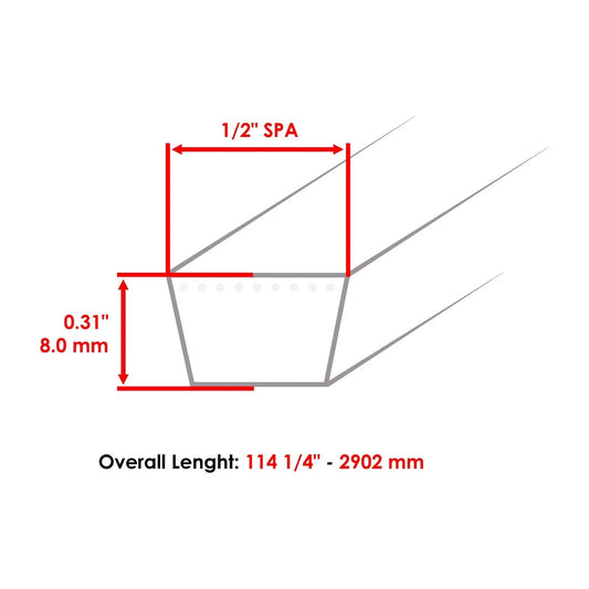114 1/4 Inch 1/2" SPA Thick Mower Deck Drive Belt For John Deere M158692 M126536