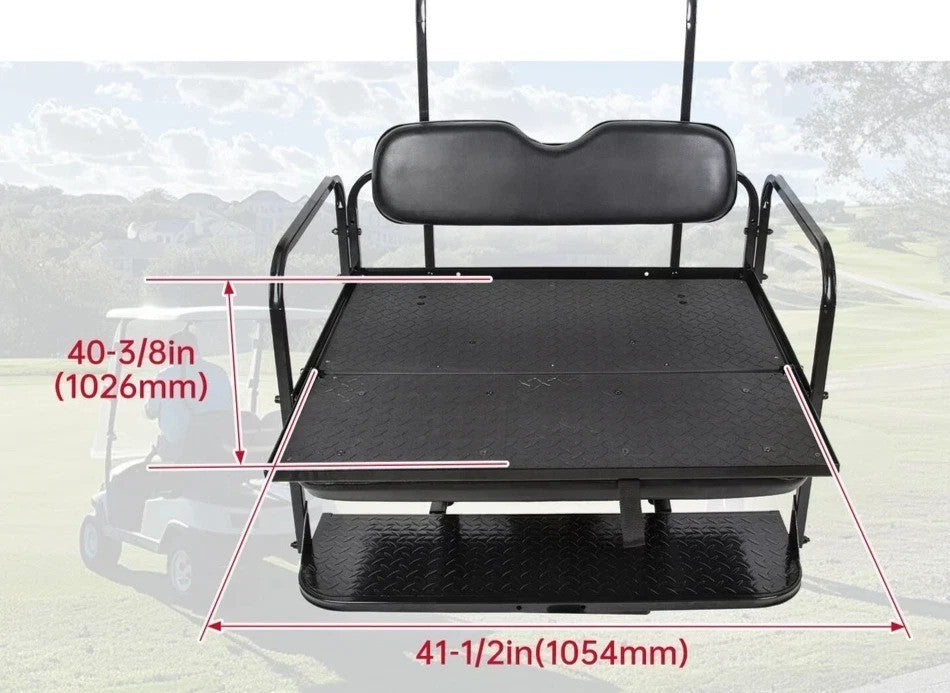 For EZGO TXT Model Golf Cart Rear Flip Seat Kit w/Roof Support Black Cushion Pad