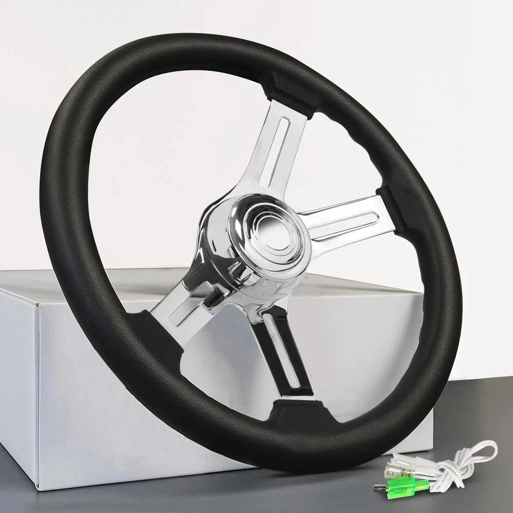 18" Black Steering Wheel 4 Chrome Spoke For Freightliner Kenworth Peterbilt Mack