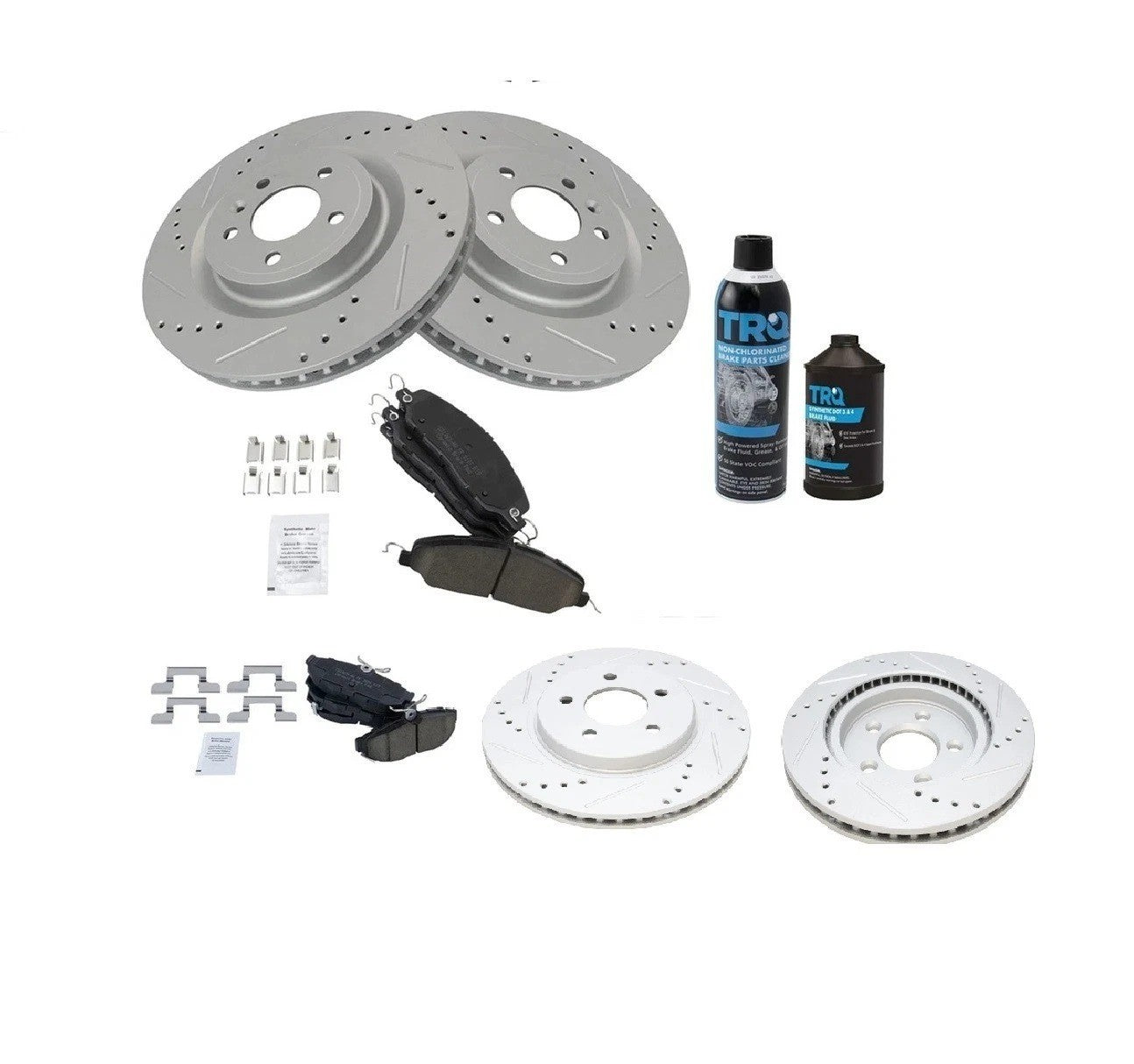 Front Rear Ceramic Brake Pad & Performance Coated Rotor Kit w/Chemicals