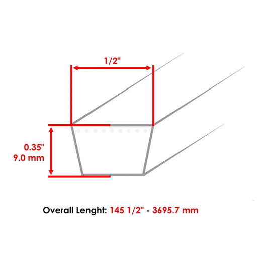 Deck 54" Belt for John Deere Z375R 54" Deck GX26422 1/2" X 144.5"