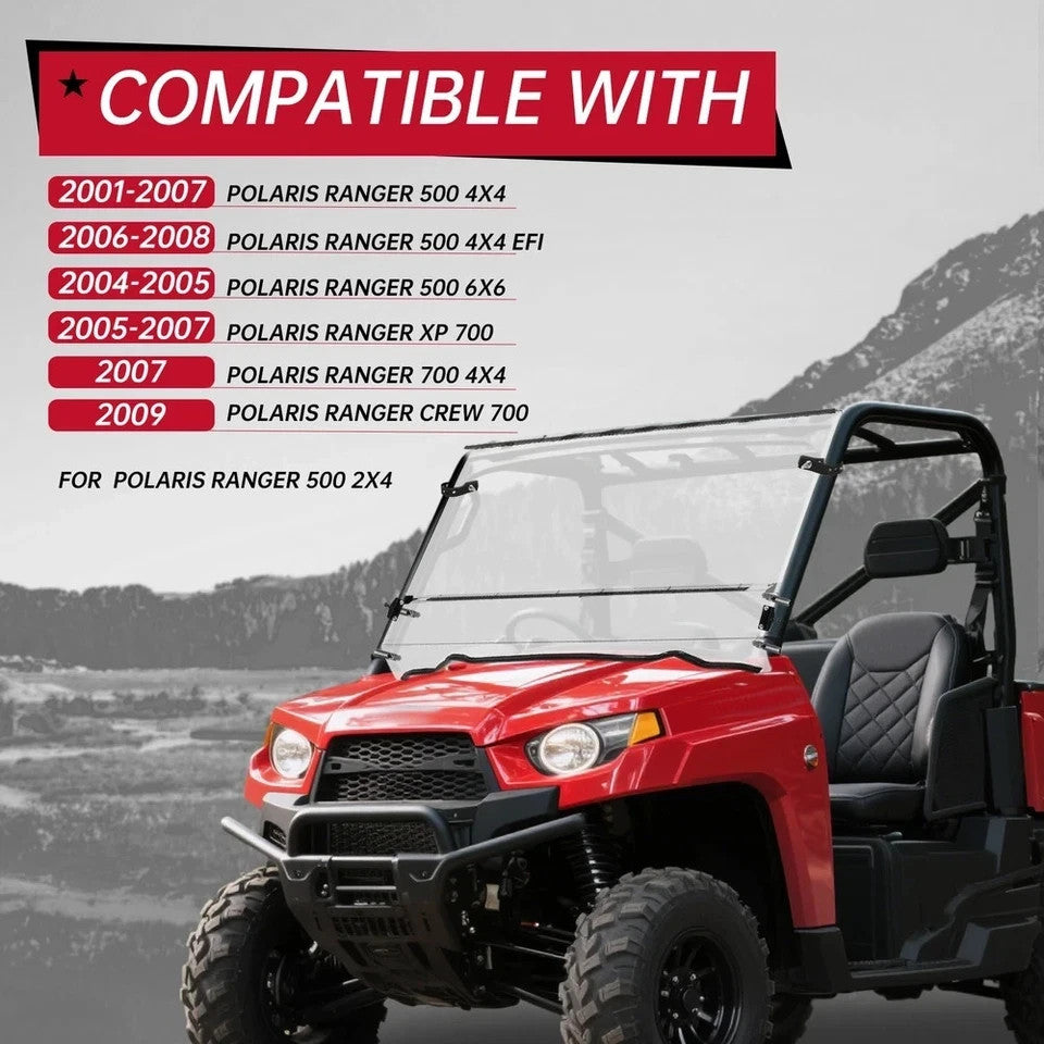 HECASA Full Folding Windshield For Polaris 2006-2008 Ranger 500 4X4 ,700 XP 4X4