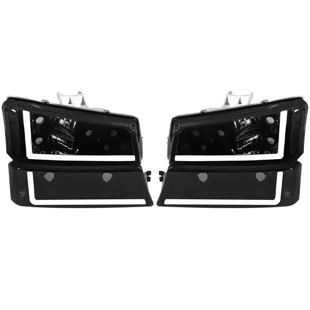 Smoke Headlights Bumper Lamps Fit For 03-07 Chevy Silverado Avalanche w/ LED DRL