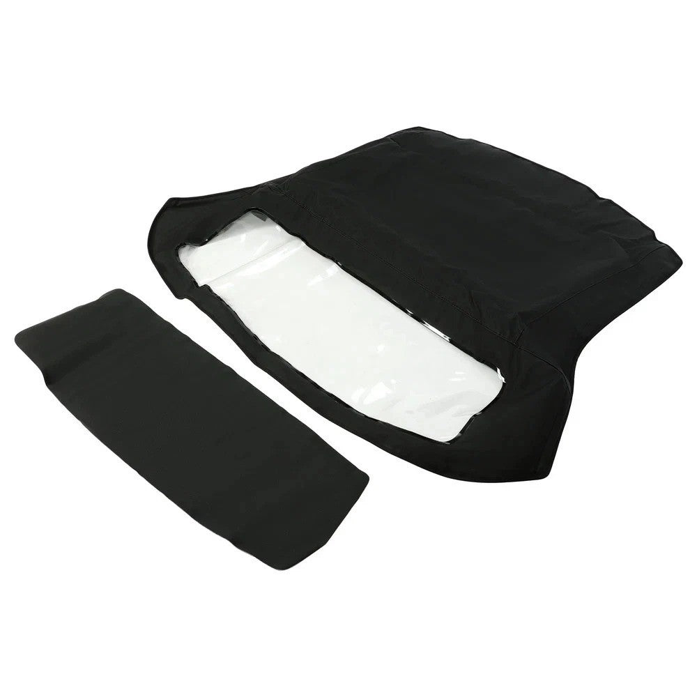 For Fiat 124 1966-1979 Black Sailcloth Vinyl Convertible Soft Top w/Plastic