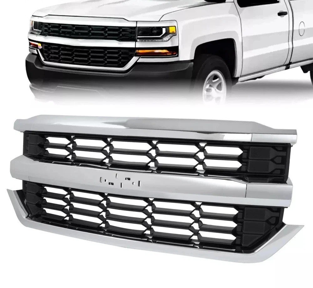 Front Upper Grille Chrome For 2016-2019 2016 Chevrolet Silverado 1500 Grill