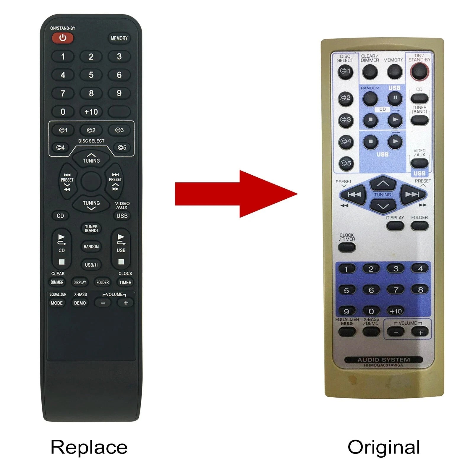 RRMCGA081AWSA Replace Remote for Sharp Micro Component System XL-UH240 XL-UH242