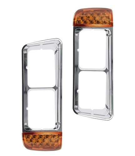 For Freightliner FLD120 Headlight Bezel W/ LED Turn Signal Light Corner Light