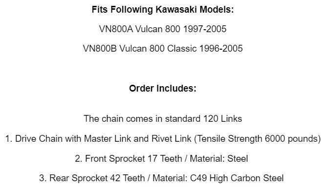 Drive Chain & Sprockets for Kawasaki VN800A VN800B Vulcan 800 Classic 1996-05