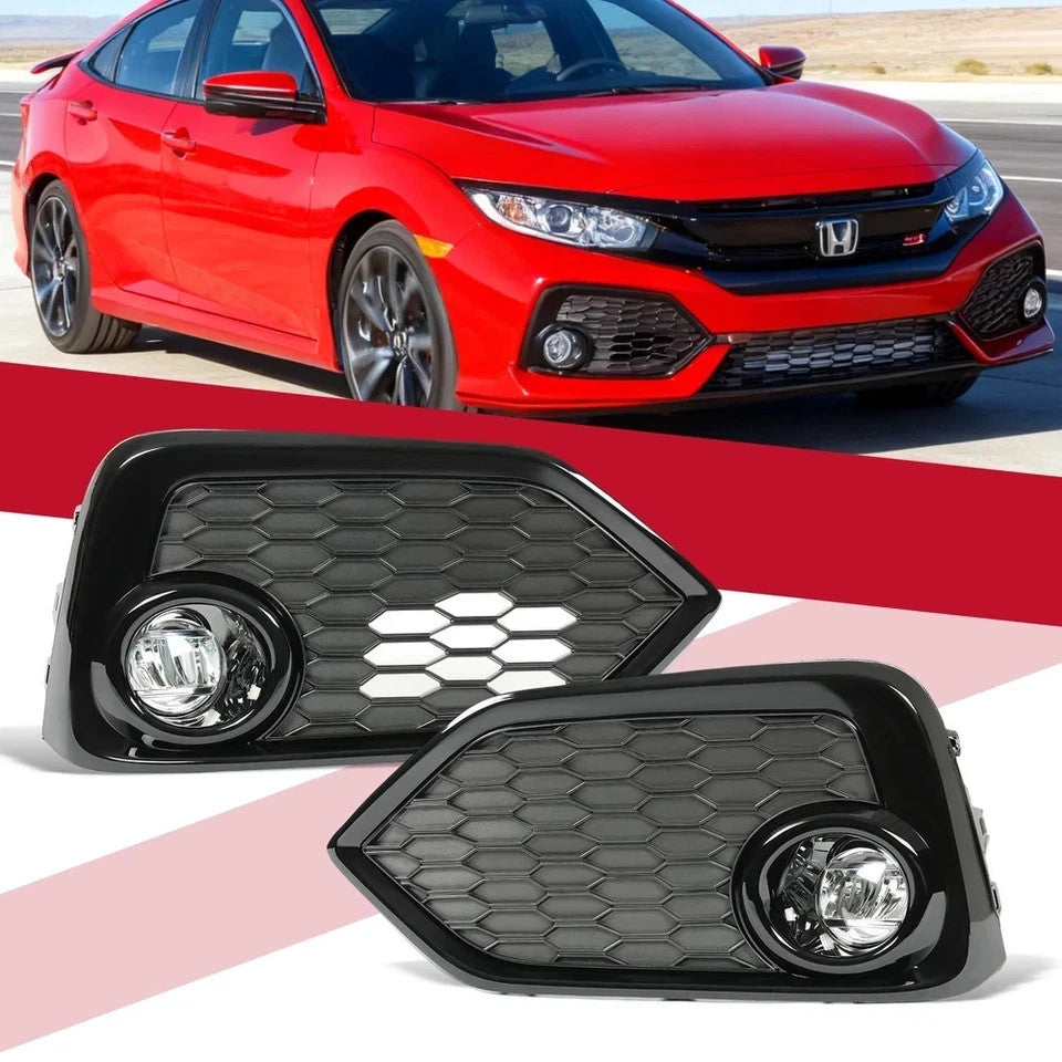 LED Fog Lights for 17-19 Honda Civic Hatchback Si Bezel Cover Wiring Switch Kits