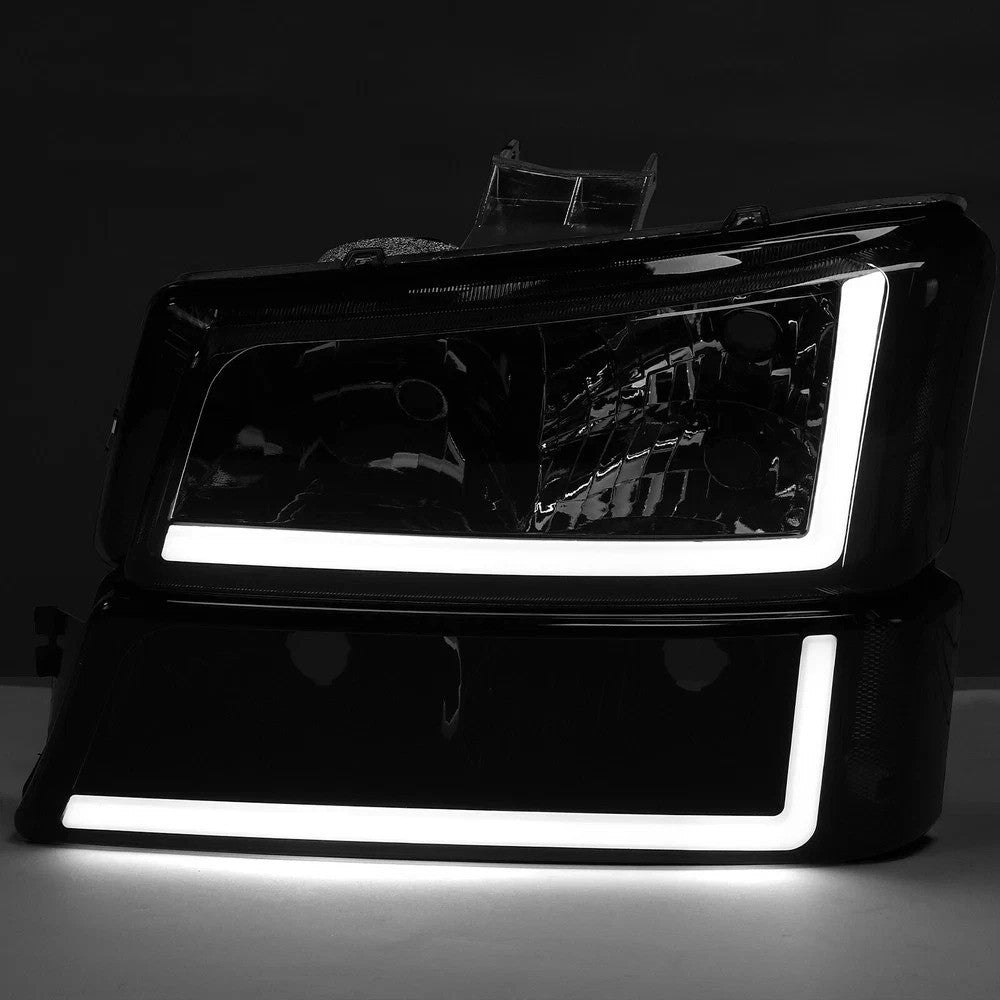 Smoke Headlights Bumper Lamps Fit For 03-07 Chevy Silverado Avalanche w/ LED DRL