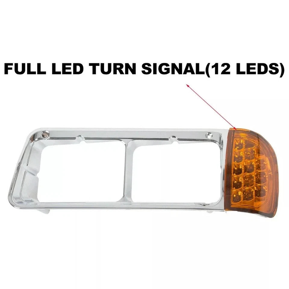 For Freightliner FLD120 Headlight Bezel W/ LED Turn Signal Light Corner Light