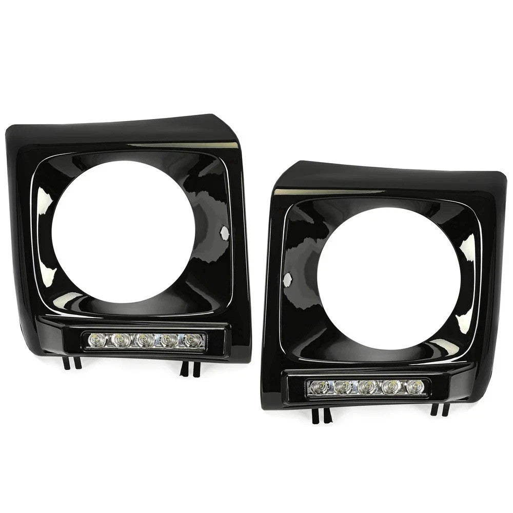 Black Headlight Bezel For 90-18 Mercedes Wagon G500 W463 G63 9040/040 w/ LED DRL