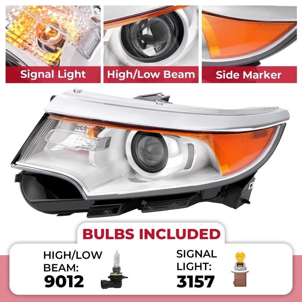 5 Plugs Projector Headlight Assembly For Ford Edge 2011-2014 Halogen Driver Side