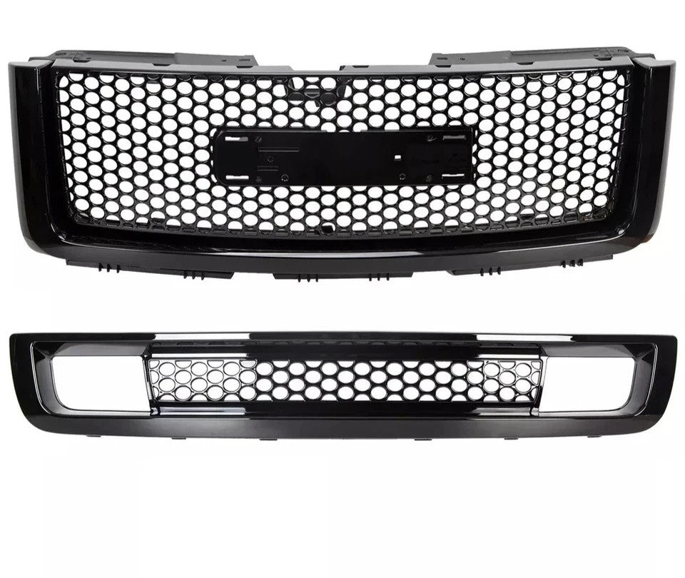 For 07-13 GMC Sierra 1500 New Body Front Upper & Lower Hood Grille Gloss Black