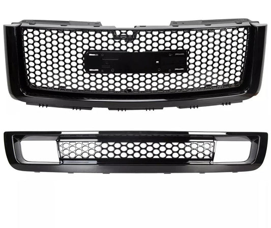 For 07-13 GMC Sierra 1500 New Body Front Upper & Lower Hood Grille Gloss Black