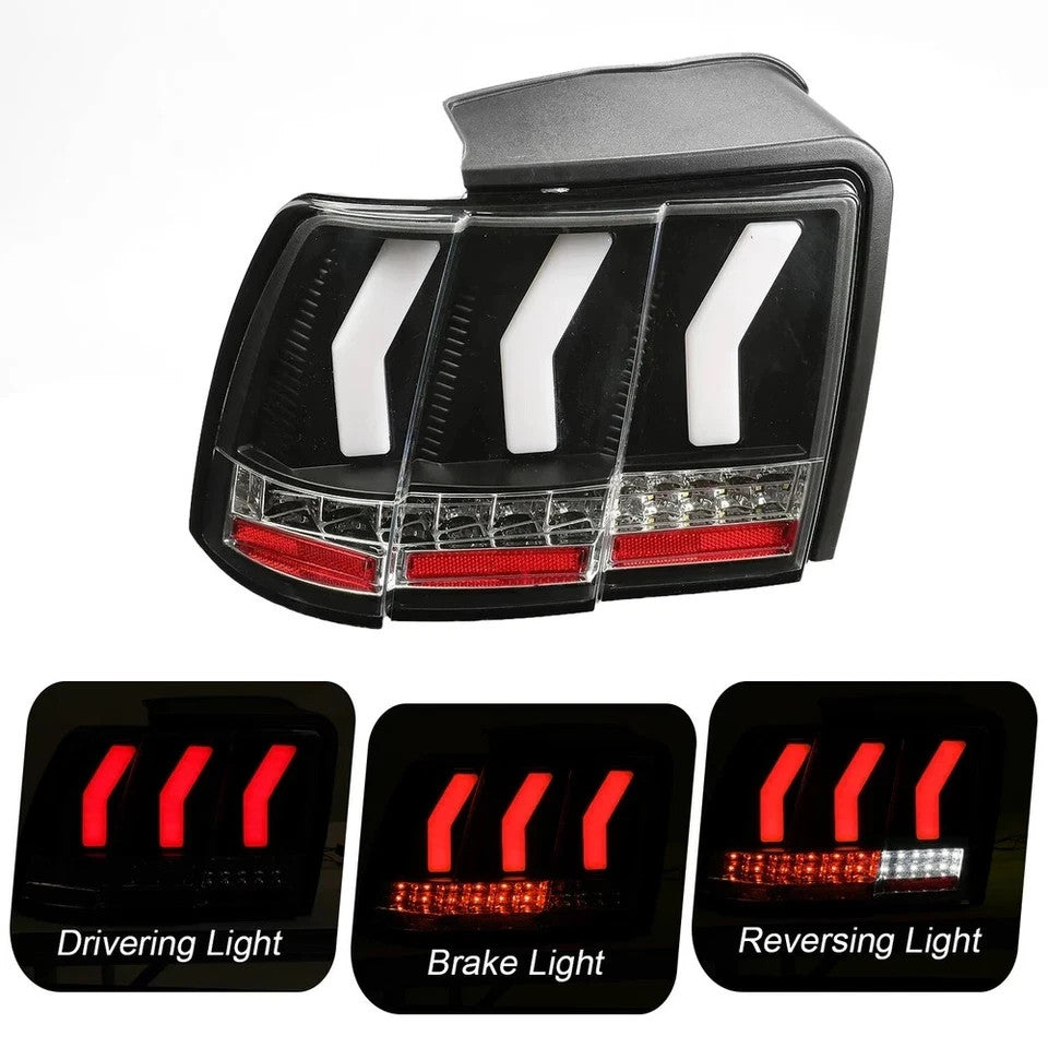 HECASA For 99-04 Ford Mustang LED Tail Lights Sequential Signal Brake Lamp Black